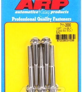 "1/4"" 28 x 2.000 12pt ss bolts" (5pcs)