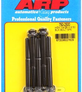 "1/4"" 28 x 2.500 hex black oxide bolts" (5pcs)