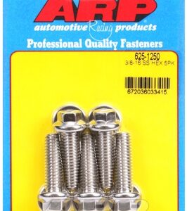 "3/8"" 16 x 1.250 hex 7/16 wrenching ss bolts" (5pcs)
