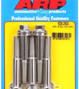 "3/8"" 16 x 2.500 hex 7/16 wrenching ss bolts" (5pcs)