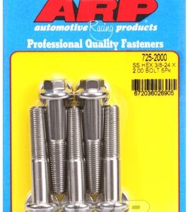 "3/8"" 24 x 2.000 hex 7/16 wrenching ss bolts" (5pcs)