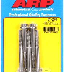 "1/4"" 20 x 2.500 12pt ss bolts" (5pcs)