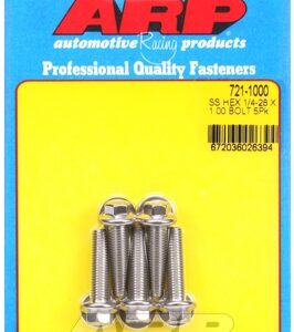"1/4"" 28 x 1.000 hex ss bolts" (5pcs)