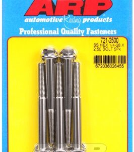 "1/4"" 28 x 2.500 hex ss bolts" (5pcs)