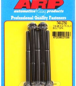 "1/4"" 28 x 2.750 12pt black oxide bolts" (5pcs)