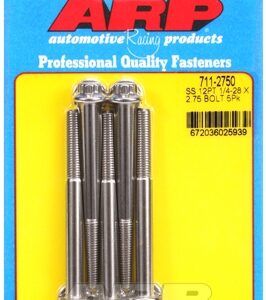 "1/4"" 28 x 2.750 12pt ss bolts" (5pcs)
