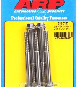 "1/4"" 28 x 2.750 hex ss bolts" (5pcs)