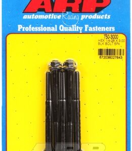 "1/4"" 28 x 3.000 hex black oxide bolts" (5pcs)