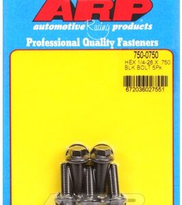 "1/4"" 28 x .750 hex black oxide bolts" (5pcs)