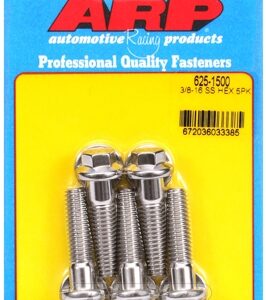 "3/8"" 16 x 1.500 hex 7/16 wrenching ss bolts" (5pcs)