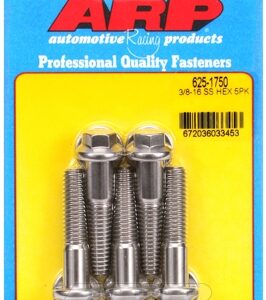 "3/8"" 16 x 1.750 hex 7/16 wrenching ss bolts" (5pcs)