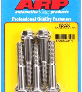 "3/8"" 16 x 2.250 hex 7/16 wrenching ss bolts" (5pcs)