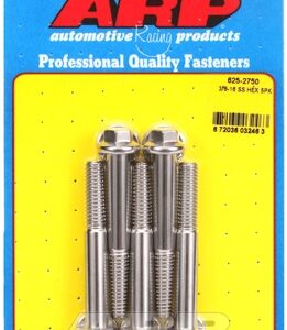"3/8"" 16 x 2.750 hex 7/16 wrenching ss bolts" (5pcs)