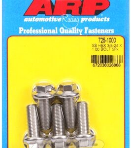 "3/8"" 24 x 1.000 hex 7/16 wrenching ss bolts" (5pcs)