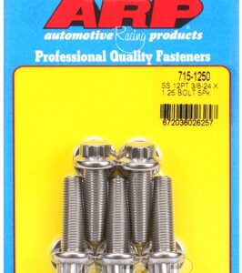 "3/8"" 24 x 1.250 12pt 7/16 wrenching ss bolts" (5pcs)