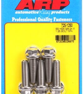 "3/8"" 24 x 1.250 hex 7/16 wrenching ss bolts" (5pcs)