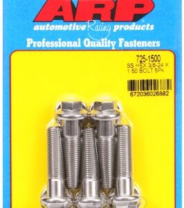 "3/8"" 24 x 1.500 hex 7/16 wrenching ss bolts" (5pcs)