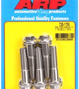 "3/8"" 24 x 1.750 hex 7/16 wrenching ss bolts" (5pcs)