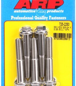 "3/8"" 24 x 2.250 hex 7/16 wrenching ss bolts" (5pcs)