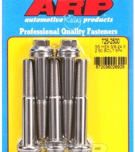 "3/8"" 24 x 2.500 hex 7/16 wrenching ss bolts" (5pcs)