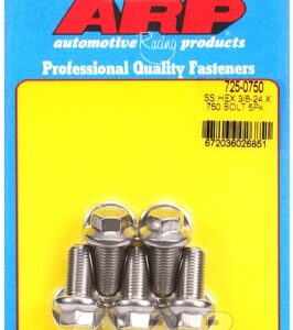 "3/8"" 24 x .750 hex 7/16 wrenching ss bolts" (5pcs)