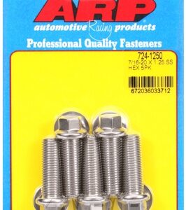 "7/16"" 20 x 1.250 hex ss bolts" (5pcs)